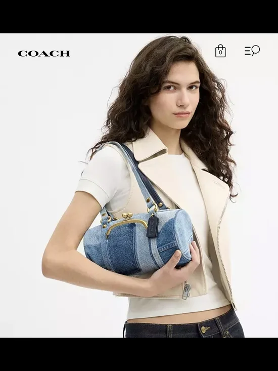 Coach Denim Barrel Shoulder Bag in Light and Medium Blue with Gold Hardware - Picture 2 of 5